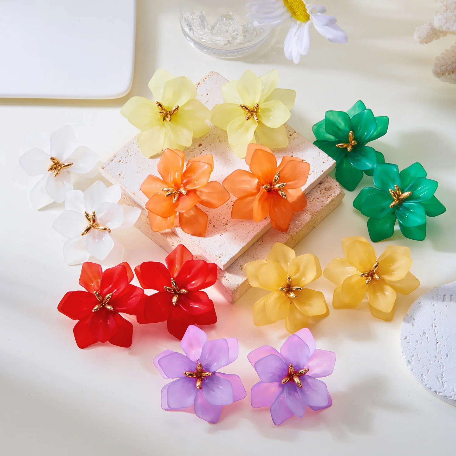 Large Flower Earrings Forest style Super Immortal Exaggerated 3D Flower Earrings Summer Sweet Petal Earrings