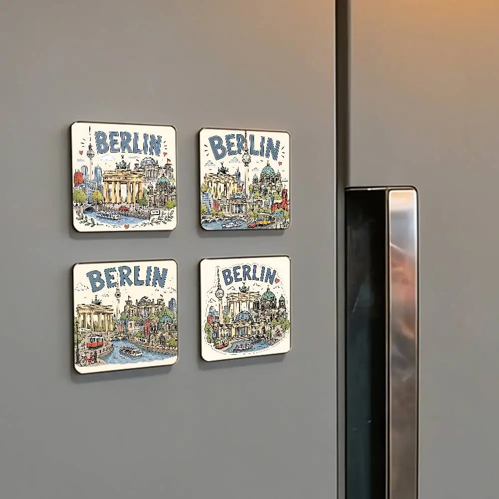 BERLIN City Aesthetic Art Refrigerator Magnets Personalized Fridge Magnet Square Shape Fridge Refrigerator Wall Door Decoration