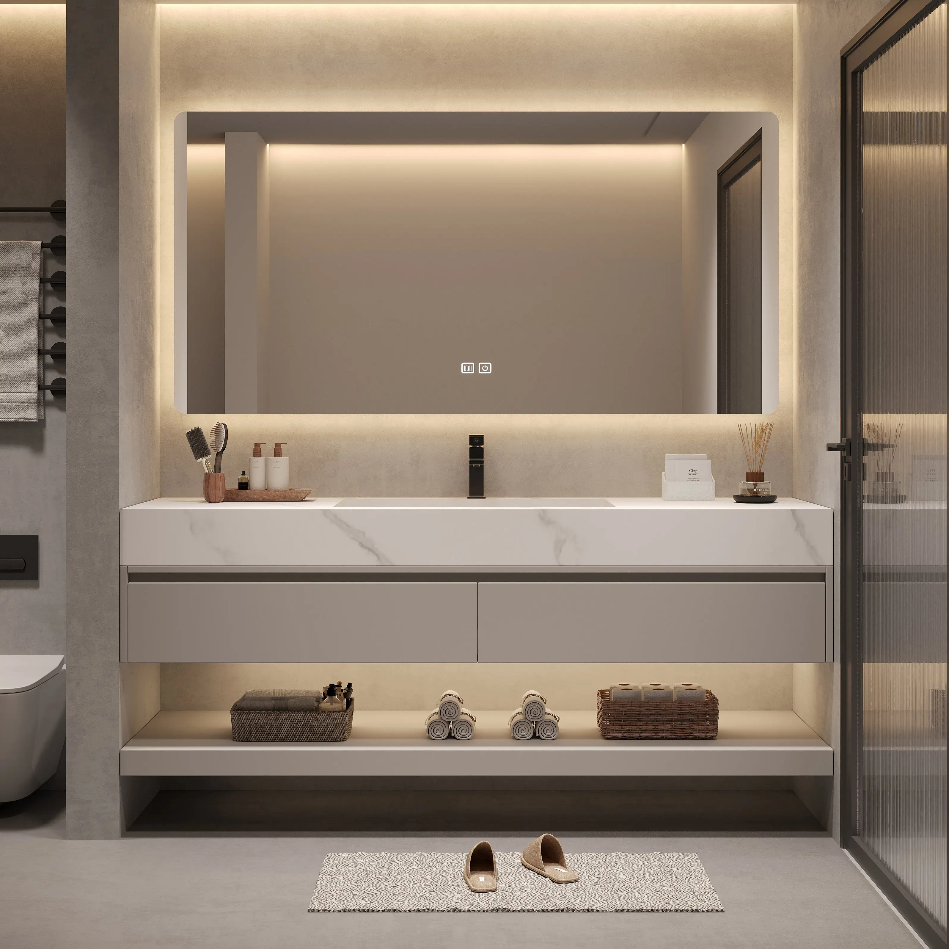 Customized High-quality Minimalist Modern Design With Backlighting Intelligent Mirror For Bathroom Vanity Cabinet