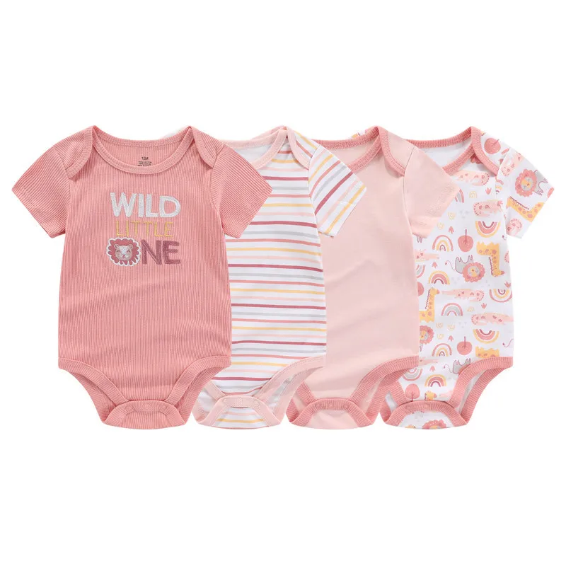 4Pieces Cotton Baby Girl Clothes Print Short Sleeve Bodysuit New Born Baby Boy Clothes Sets 0-12M Summer Animal Bebes