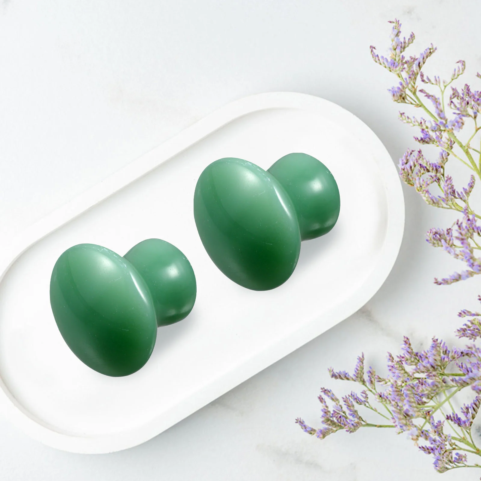 

2 Pcs Massage Roller Mushroom Head Stone Massaging Board Scraping Smooth Green Facial Jade Miss