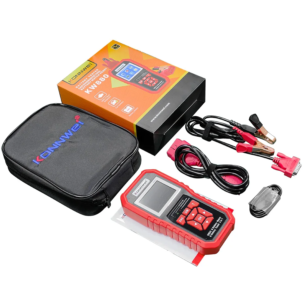 KONNWEI KW880 12V Car Battery Tester Analizer Auto Diagnostic Tool Battery Match 3 in 1 Car OBD2 Scanner Full OBD2 Function