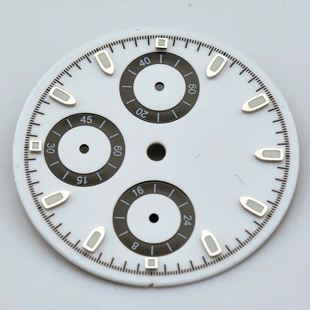 NEITON 29mm VK63 Dial for Quartz Movement Chronograph Face 6 Hands Watch Parts Green Luminous Fit for 39mm Watch Cases image 5