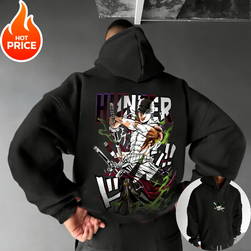 Anime One Piece Zoro Harajuku Streetwear Męska Bluza Vintage Streetwear Zimowa Damska Bluza z Kapturem Oversize z Długim Rękawem