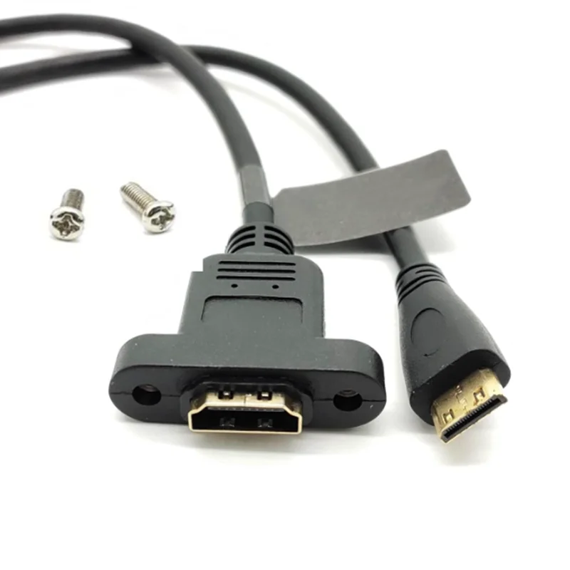 HDMI Female to Mini Male HDMI Gold-Plated Interface Handheld Digital Camera Extension Cable Fully Shielded with Fixed Screw Hole