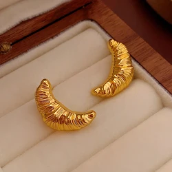 AENSOA New Trendy Fever Same Croissant Cute Stud Earrings Metal Moon Texture Chic Design Earring for Women Gift Fashion Jewelry