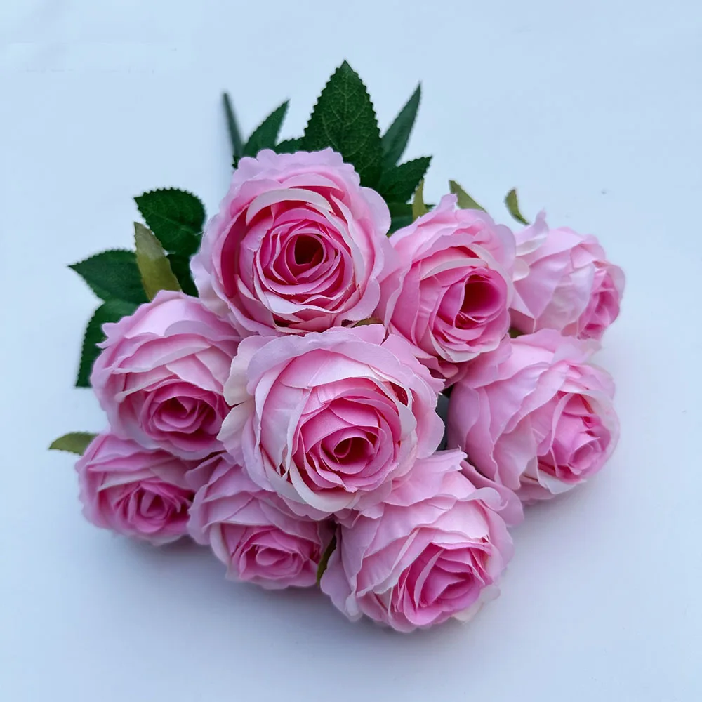 Künstliche Rosenblüten mit 9 Köpfen – romantisches Valentinstagsgeschenk, künstliche Blüten für Heimdekoration und Tischdekoration für Hochzeiten – Detail 6