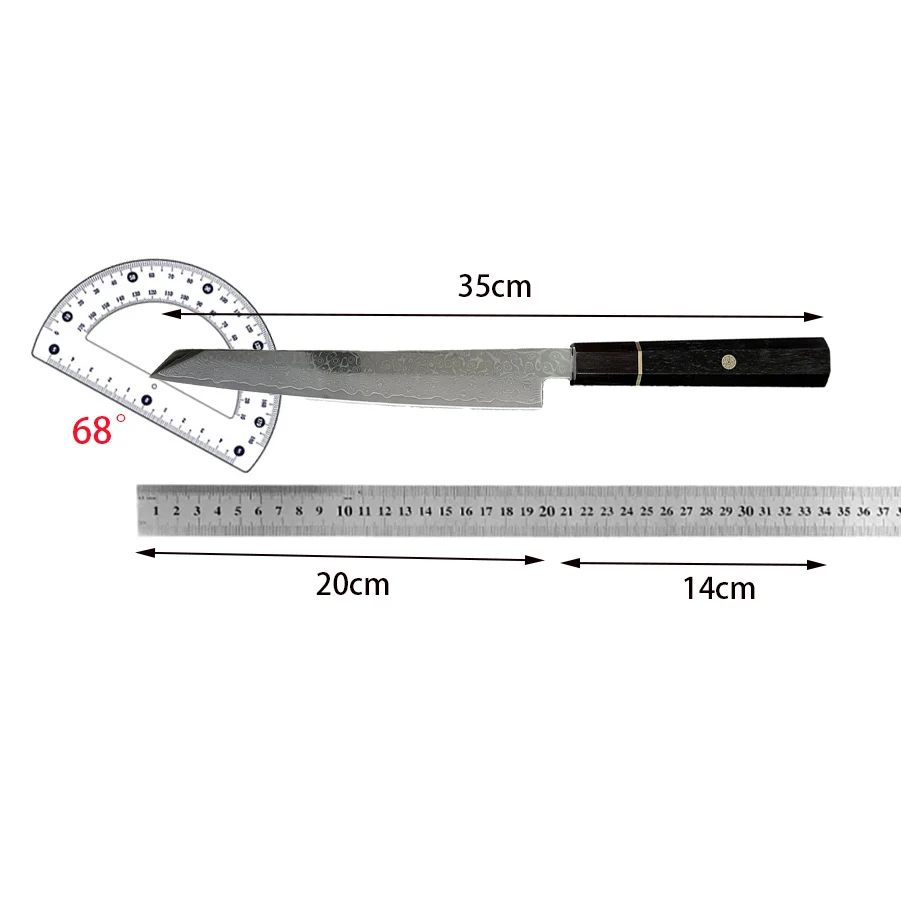 Sashimi Knife Single-edged Blade Damascus VG10 Steel Chef Cleaver Ham Slicing Sushi Kiritsuke Kitchen Sharp Knife Ebony Handle