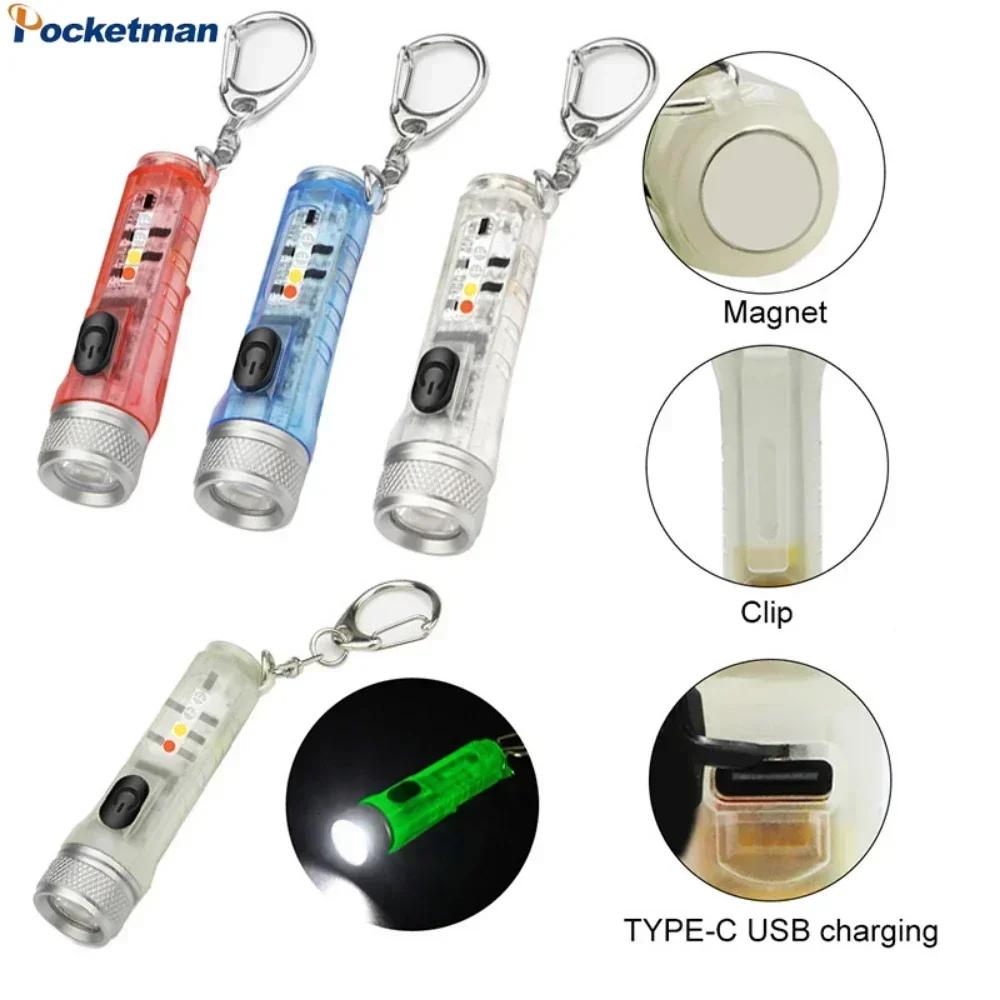 

Powerful LED Flashlight Keychain Lights Torch Portable Emergency Light USB Rechargeable Keychain Flashlights for Camping Hiking