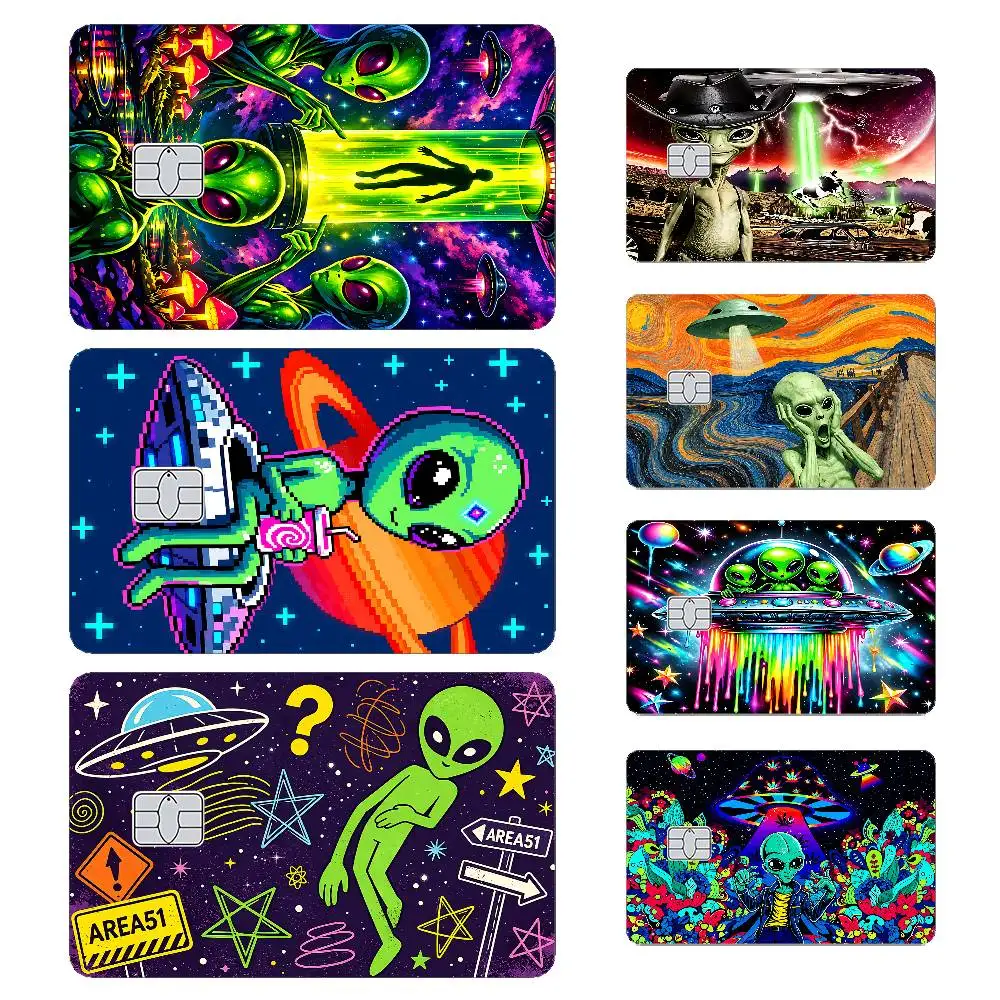 Alien And UFO Card Stickers Sticker Skin Film Cover For Small Chip Credit Debit Card Bus Card HT12