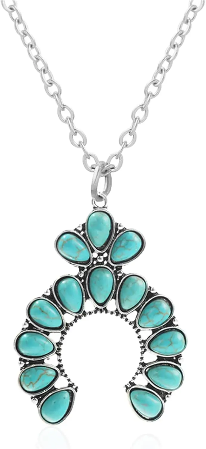 Collar con colgante de turquesa para mujer, turquesa Natural occidental, hecho a mano, bohemio, Vintage, Cruz, herradura, Navajo, joyería Bohemia
