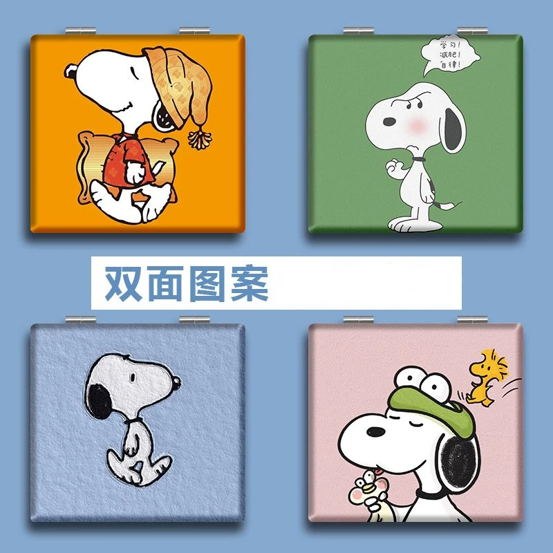 Snoopy-mini espejo plegable portátil de doble cara, espejo de maquillaje de bolsillo pequeño, regalo de dibujos animados, lindo anime, Charlie