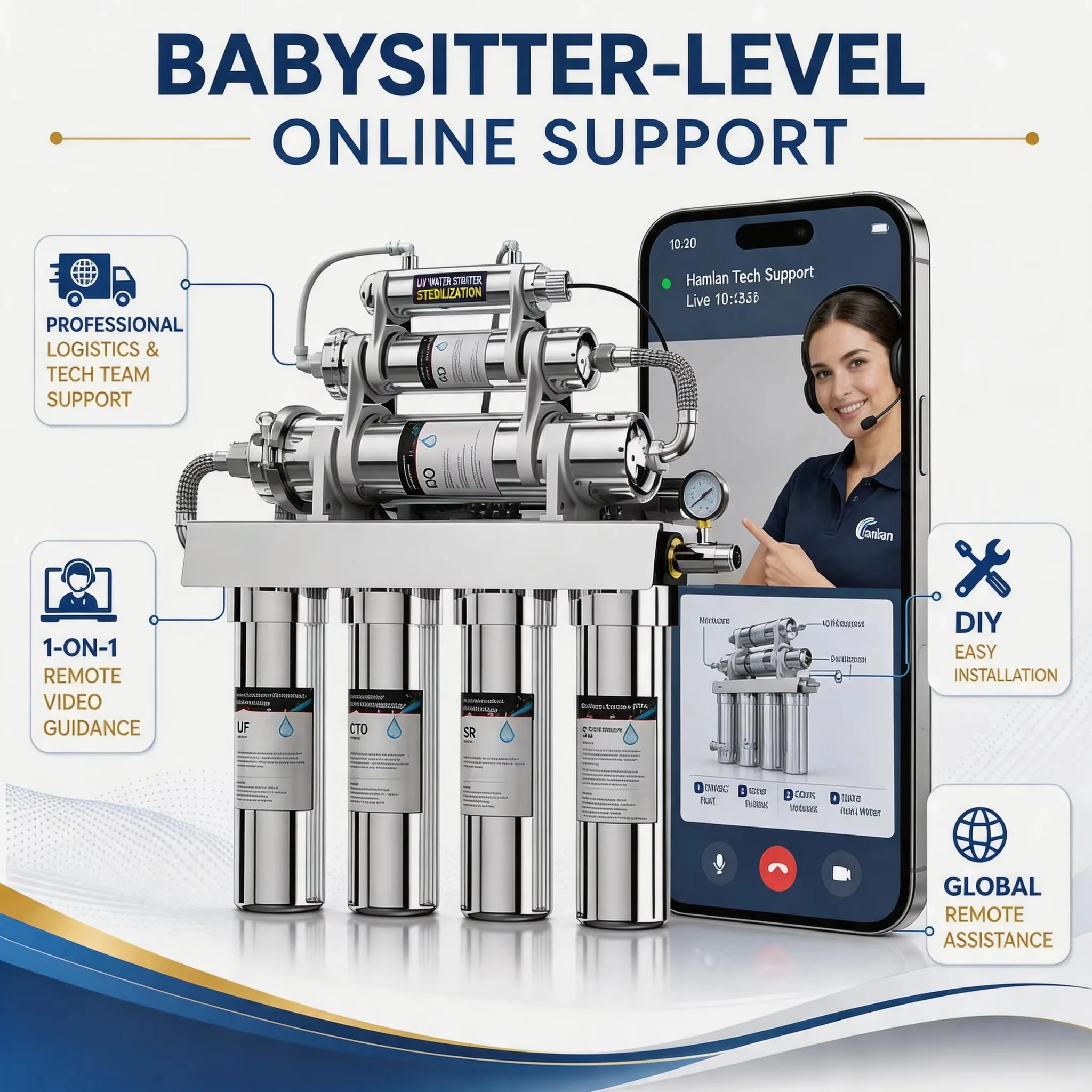 600GPD 8Stage Stainless Steel Reverse Osmosis Water Filter System Under Sink Cust om Logo Hard Water UV Purifier