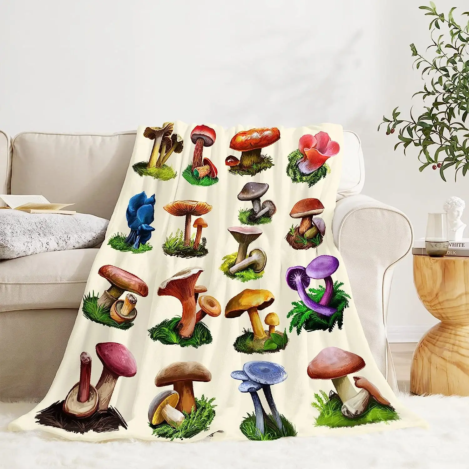 Colorful Mushrooms Collection Blanket, Wild Species Natural Organic Food  Throw Blanket Gifts for Women, Ultra Soft Warm