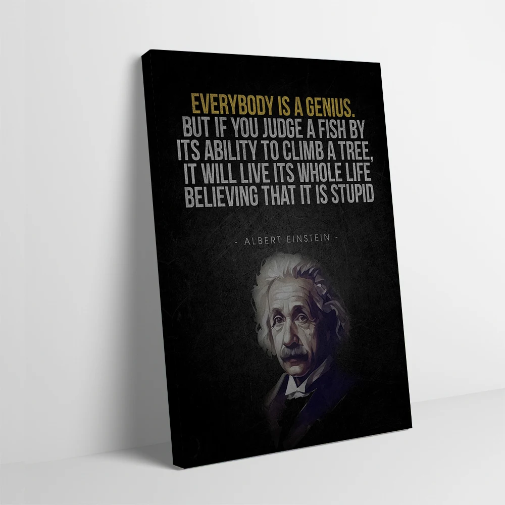 Einstein Quote: Everybody Is a Genius Poster Customizable Printed Canvas Painting Wall Art Gift for Aesthetic Room Decor Mural