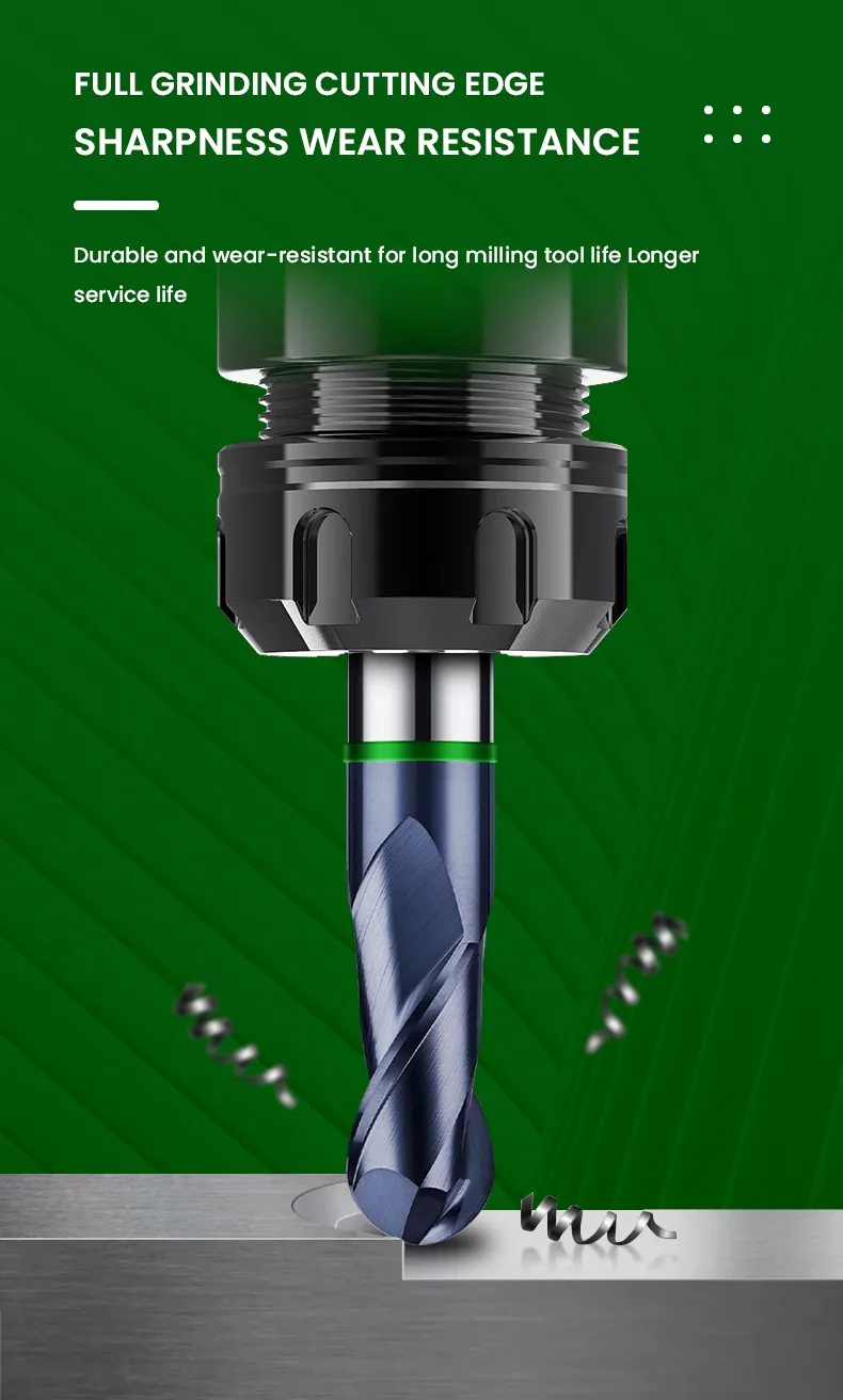 AZZKOR 2-Schneiden-Nanobeschichtete Hartmetall-Kugelkopffräser aus Wolframstahl für CNC-Mechanische Bearbeitung, Fräser TGH-HRC50 – Detail 9