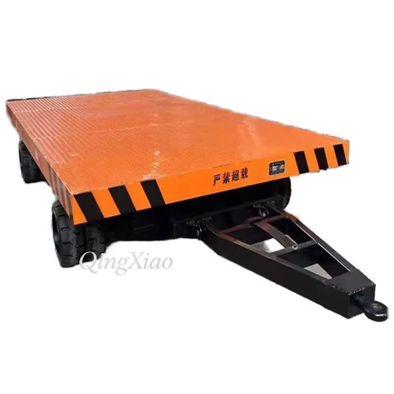 FOB Towable Flatbed Trailer With 4 Wheel Steering For Factory Warehouse Logistics Material Transport And Forklift Towing Use