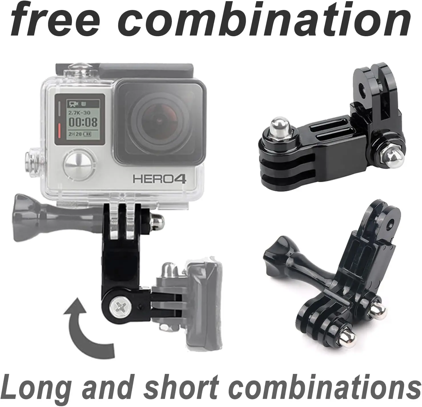 For GoPro Hero 11 3-Way Adjustable Extension Pivot Arm Adapter Kit for GoPro Hero 1312 11 10 9 8 7 6 5 4 3 Insta360 DJI OSMO