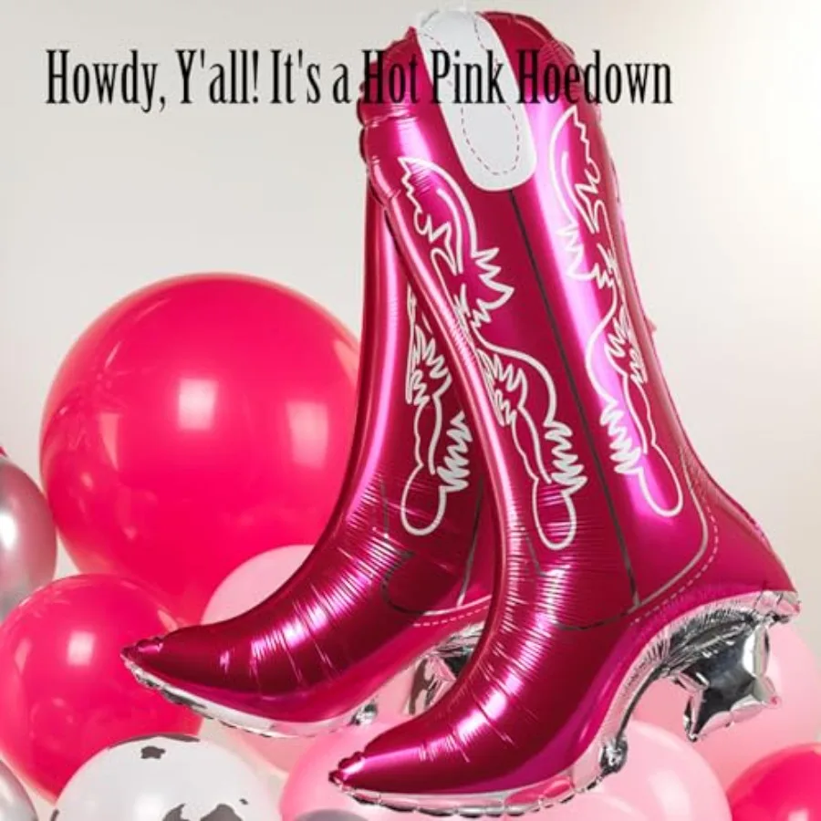팜 카우걸 디스코 풍선 가랜드 아치 키트 120개+ 핫핑크와 실버 풍선, 카우걸 부츠, 디스코볼 스타 마일라 풍선