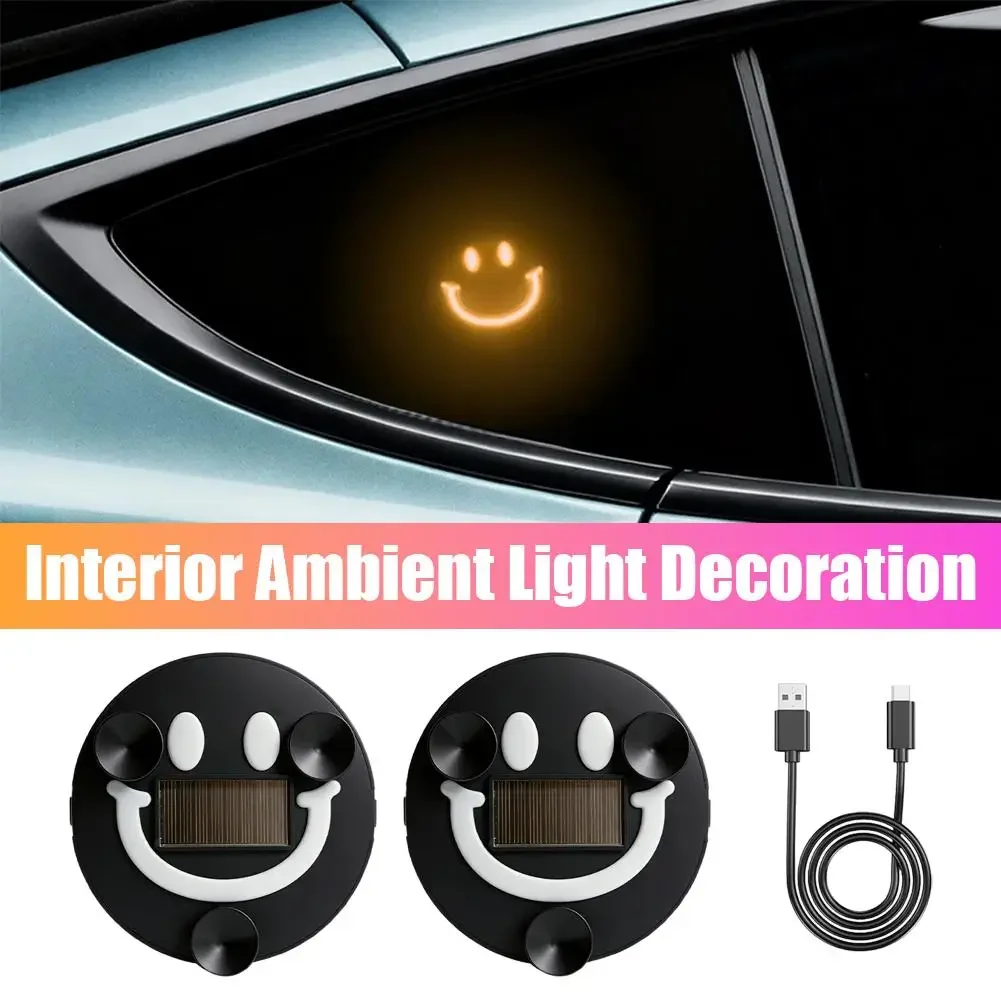 Smiling triangle window color changing neon car interior decoration accessories atmosphere LED lights car wireless solar energy