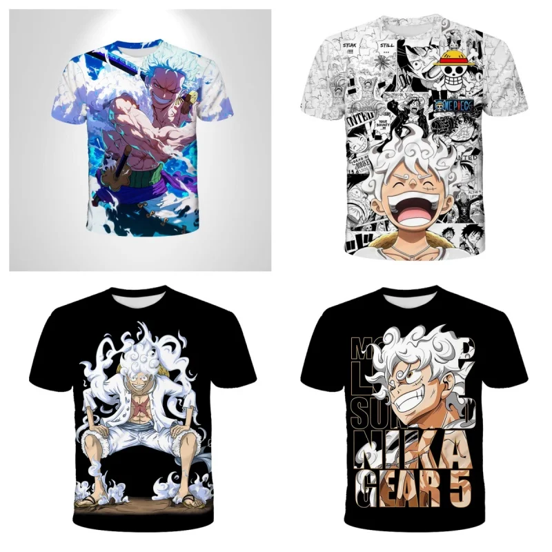 New One Piece Five Grade Nika Luffy Manga 3D Printed T-shirt, Casual Sports Top, Breathable Quick Drying Family Short Sleeve