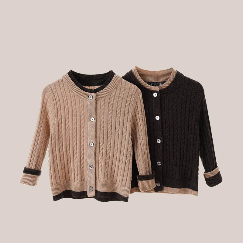 

Children Boys Knitted Cardigan 2025 Autumn Winter Kids Baby Boys Woolen Sweater Coat Soft Contrast Toddler Little Boys Outerwear