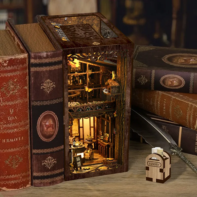 Vintage DIY Hand Assembled Cabin 3D Book Nook Kit with LED Gift Decorative Ornament
