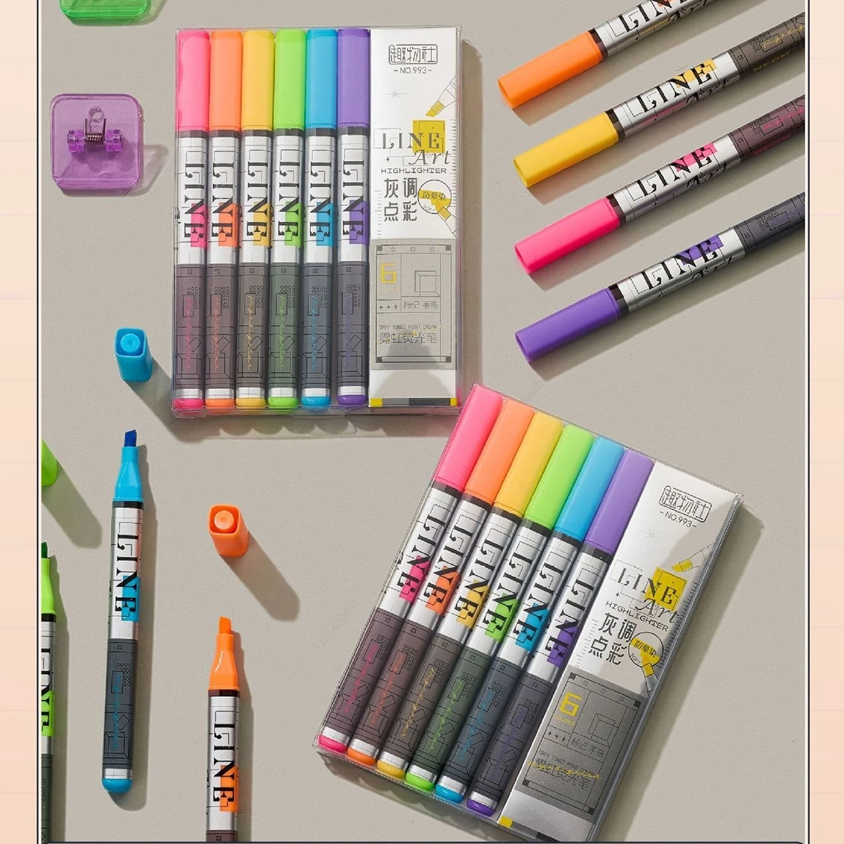 6Pcs Aesthetic Pastel Highlighter Set Chisel Tip Quick‑Dry Fluorescent Marker for Planner Note‑Taking School Office Stationery