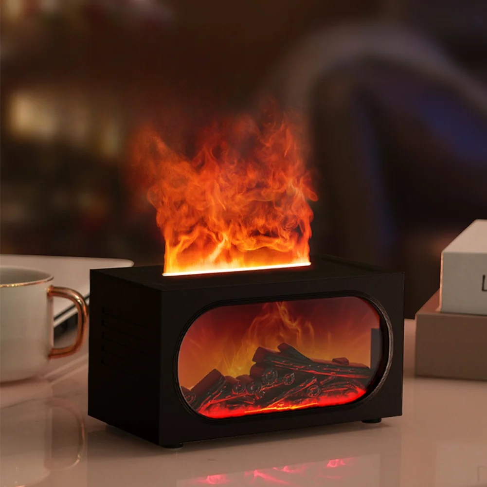 Simulated Fireplace Flame Aroma Diffuser with Humidifier 140ml Water Tank and Multi Color LED Light for Relaxation