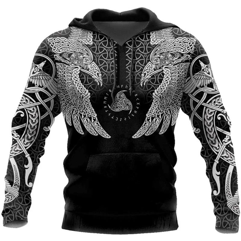 Mens Hoodies Vikings eagle Tattoo Fashion Animal pattern 3D Printed Style Casual Harajuku Hip Hop Pullover Oversized Sudaderas