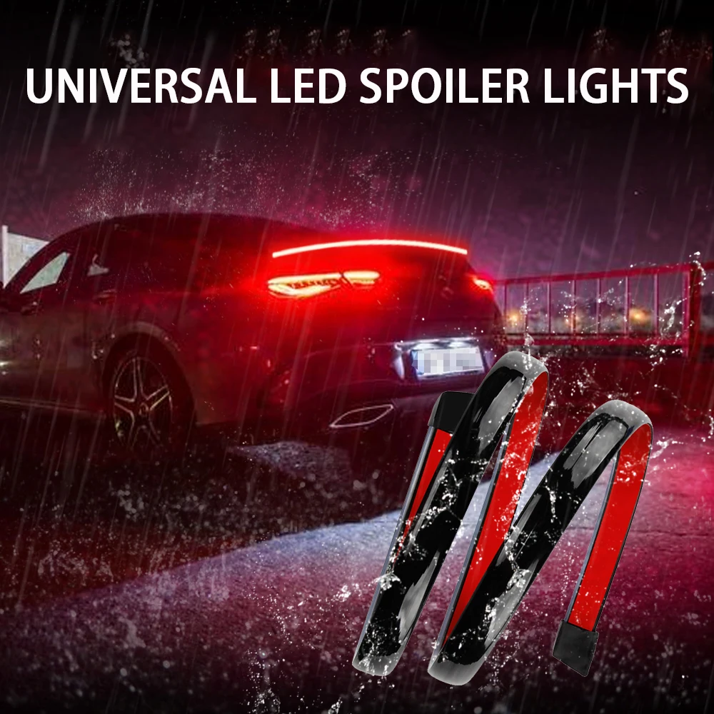 

Universal Led Spoiler Lights Auto Rear Lip Kit Tail Light Black Carbon Fiber Trunk Driving Brake Signal Lamp Car Accessories 12v