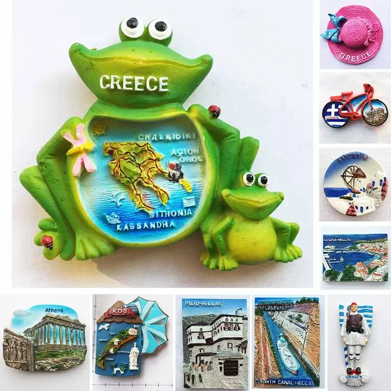 Greece Tourism Fridge Magnet Frog Stickers Athens Santorini Pilio Hellas Leptokaria Travel Refrigerator Stickers Home Decoration