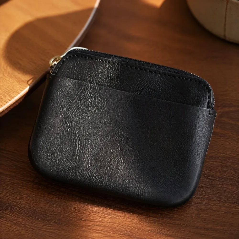 Vintage Minimal Lipstick Pouch Vegetable Tanned Portable Ultra Thin Coin Purse Japanese Style PU Soft Leather Mini Handheld Bag
