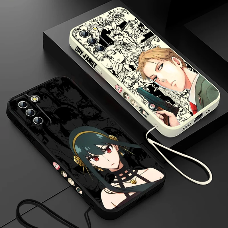 SPY×FAMILY Anya Yor Phone Case For Samsung Galaxy S24 S23 S22 S21 S20 Pro FE Plus Ultra Liquid Left Rope Cover