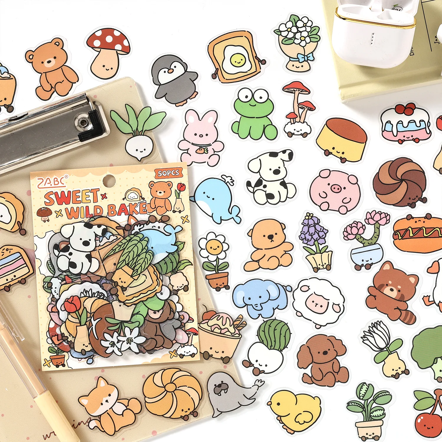 50 sheets Cute Cartoon Animal Decor Sticker Set, Multipurpose DIY Embellishments for Photo Album Making