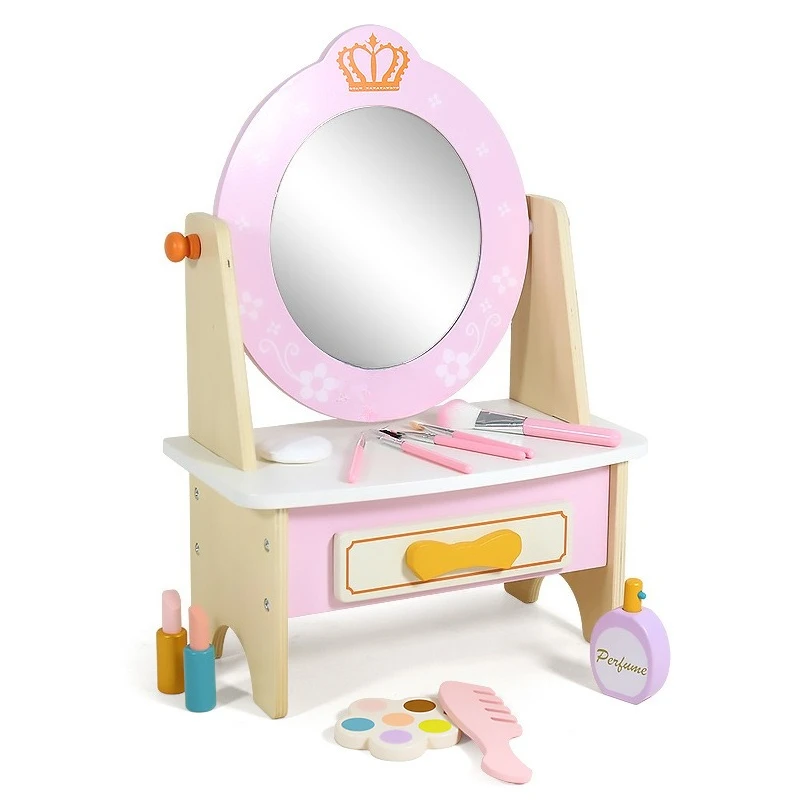 Wooden children's dresser makeup toy simulation play house girl little princess set cosmetics gift