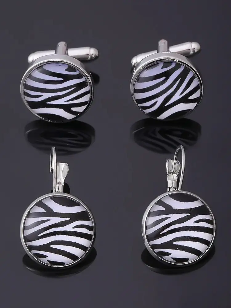 2 Stück Kreative Manschettenknöpfe mit Zebrastreifen für Herren, Französische Legierung, Personalisierte Manschettenknöpfe, Geschenke für Geburtstagsfeiern und Hochzeiten 2025 – Detail 2