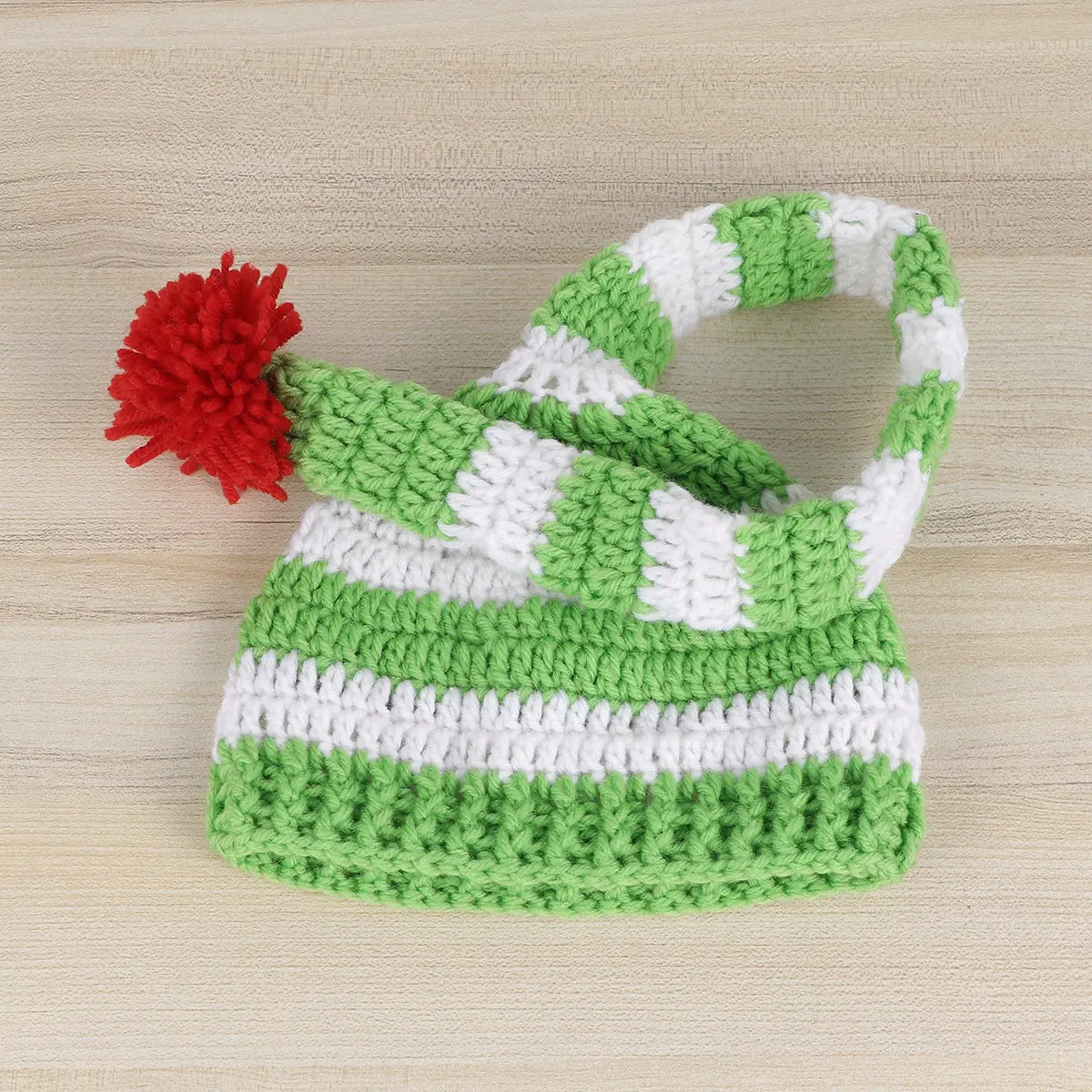 

Knit Cap for Children Baby Warm Hat Santa Elf Costume Prop Cozy Stretchy Pom Pom Hat Photography Prop Premium Yarn Green