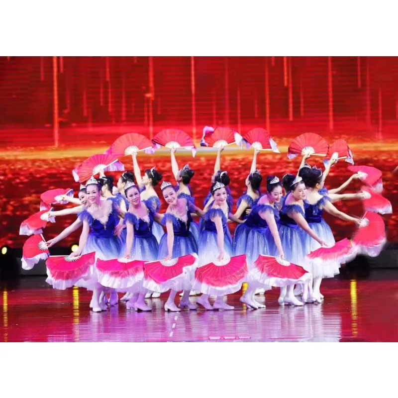 New children's performance clothes long skirt gradual change puffy gauze skirt dance performance clothes