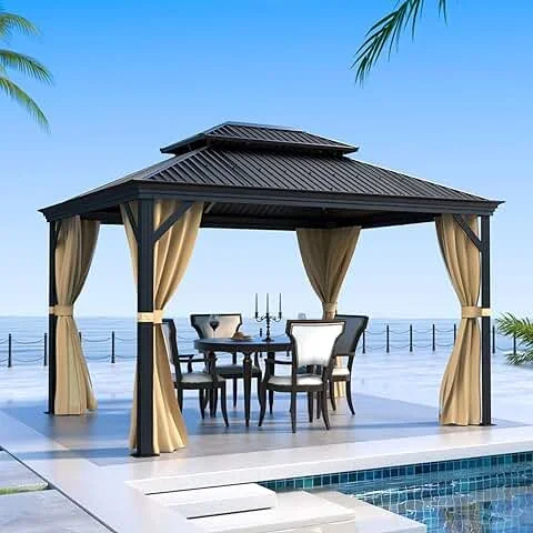 Hardtop Gazebo Galvanized Steel Gazebo Double Roof Canopy Outdoor Aluminum Frame Permanent Metal Pavilion Hardtop Gazebo