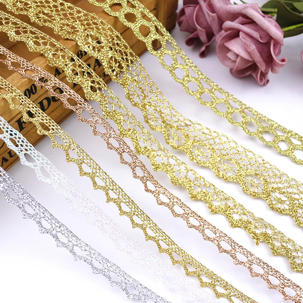 

High Quality 5 Yards Gold Victorian Antique Metallic Embroidered Flowers Fabric Lace Edge Trim Wedding Vintage DIY Sewing Crafts