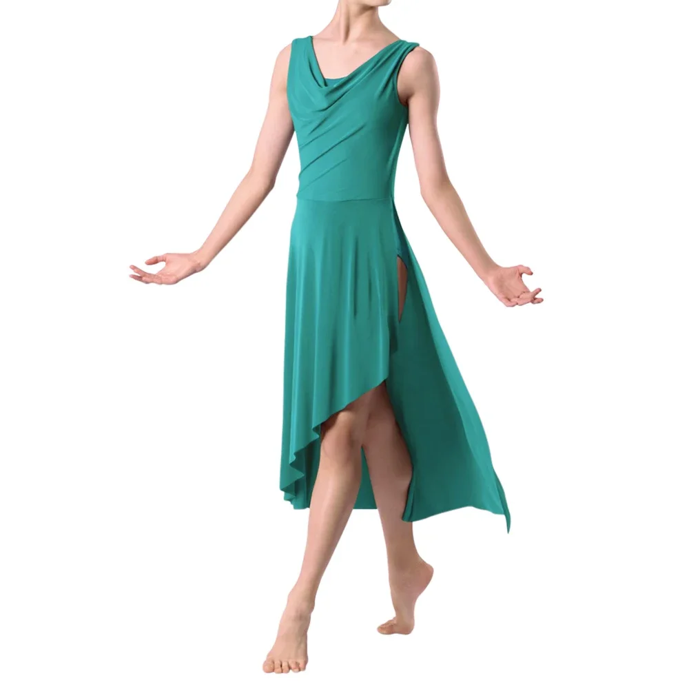 Modern Ballet Long Dress for Women Sleeveless Asymmetrical Skirt Hem Lyrical Ballerina dance Dress Stage performance costume