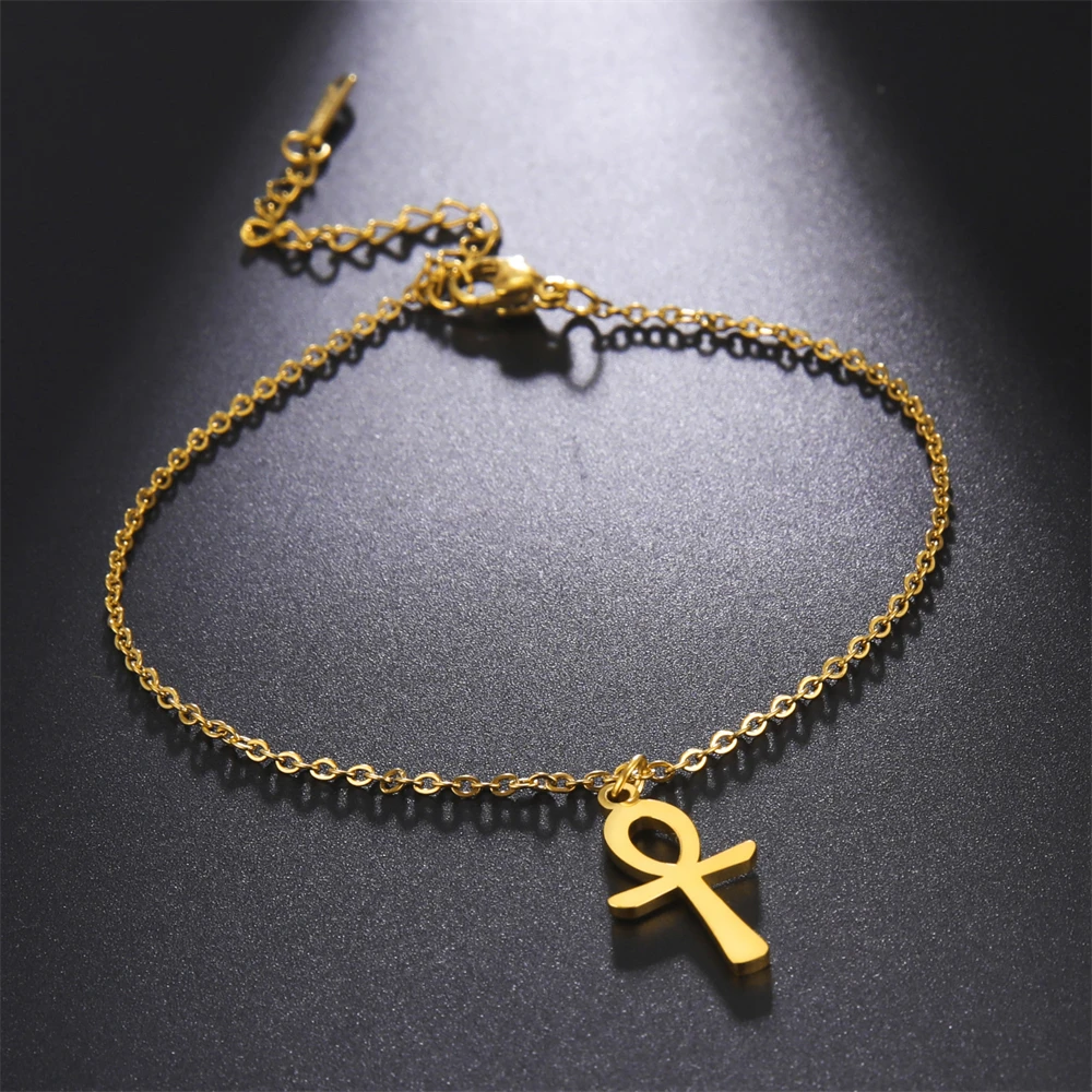 Cazador Stainless Steel Egyptian Cross Charm Egypt Ankh Life Chain Bracelet for Women Bracelets on Hand Jewelry Gift Wholesale