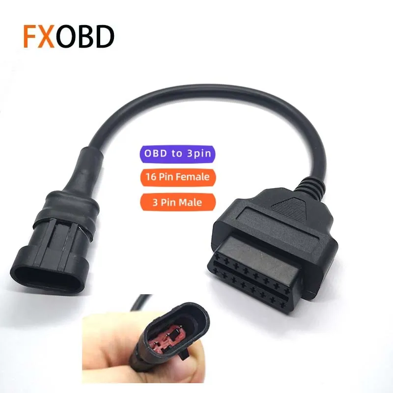 For Cfmoto Motorbike 3pin OBD2 ObdII Motorcycle Diagnostic Extension Cable 3 Pin Needles To 16pin Female OBD Adapter Connector