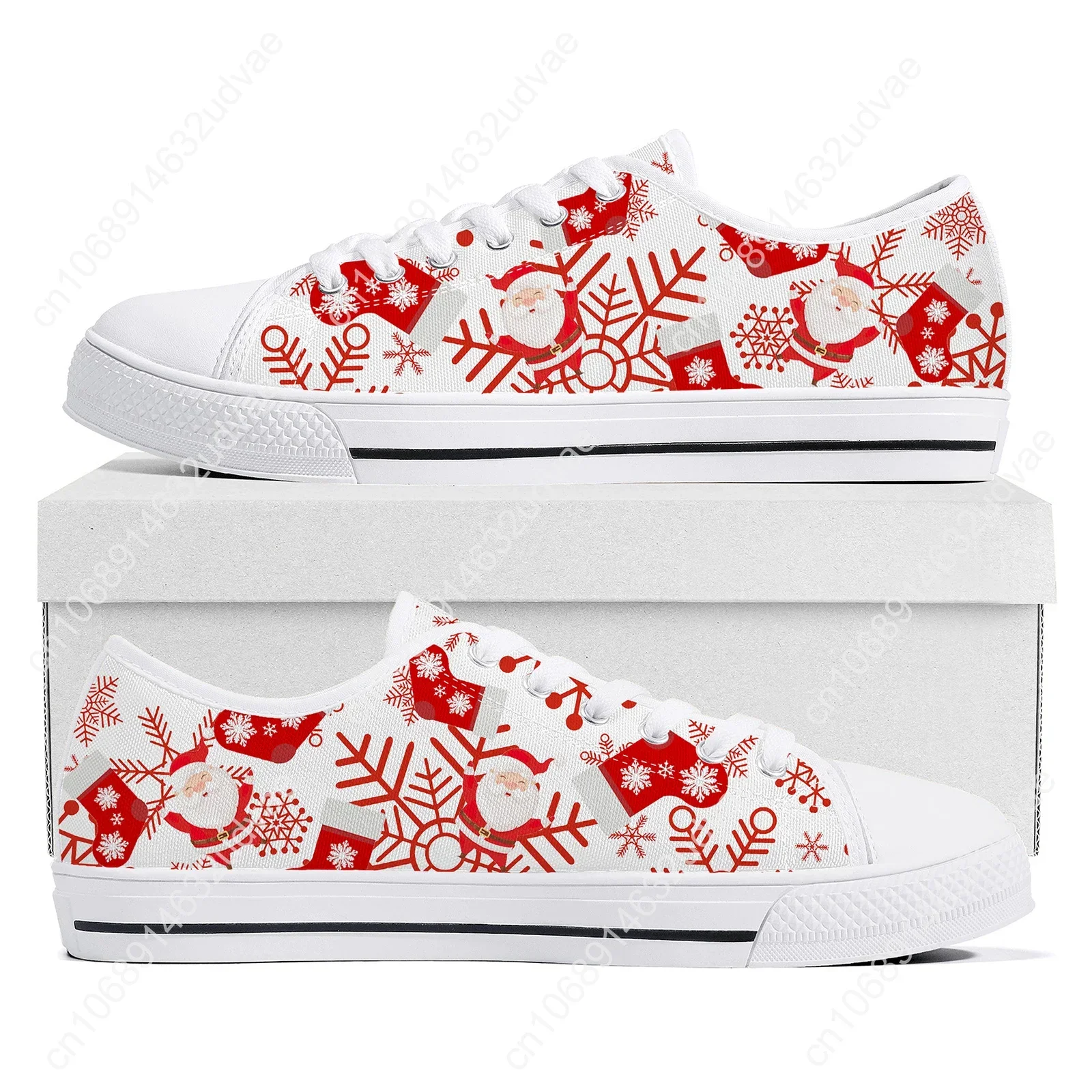 Christmas Santa Claus Snowflakes Low Top Sneakers Men Women Teenager High Quality Shoes Canvas Sneaker Couple Custom Made shoe