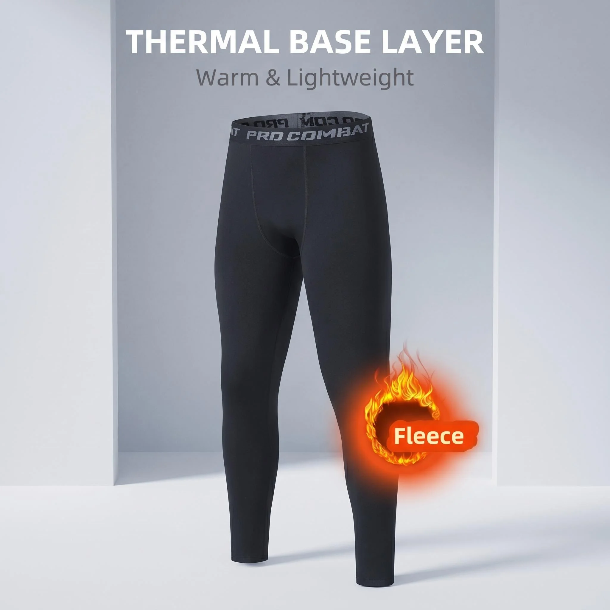 Men Thin Fleece Compression Leggings Winter Thermal Base Layer Pants Elastic Tight Sports Bottoms For Gym Running Workout