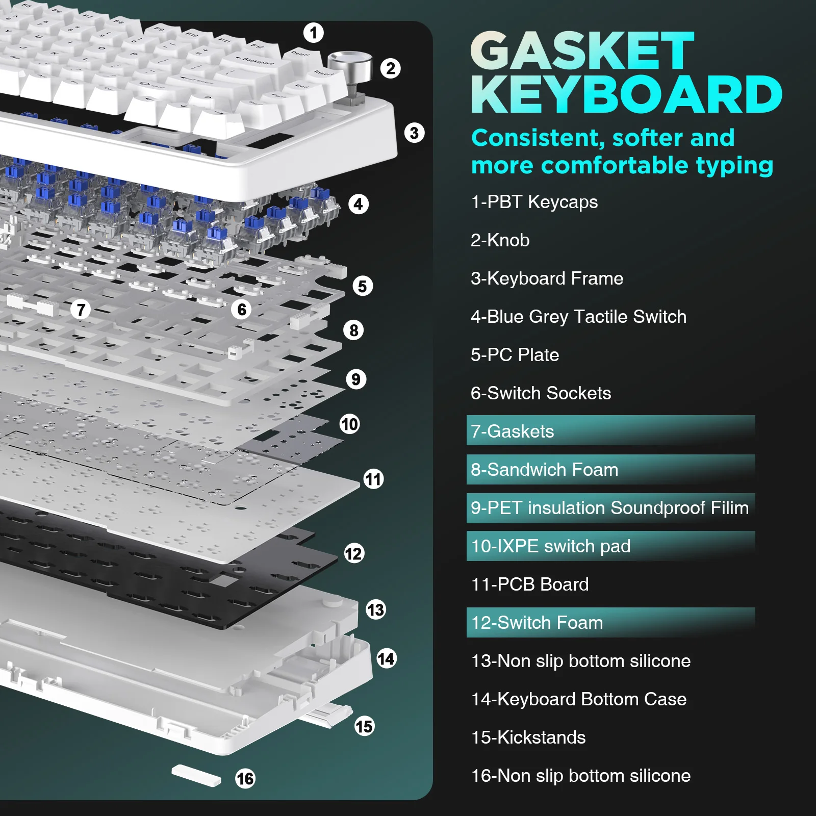 Imagem -06 - Yunzii-branco Rgb Teclado Mecânico para Jogos com Botão B75 Hot Swappable Junta Backlight Fit para Win Mac B75