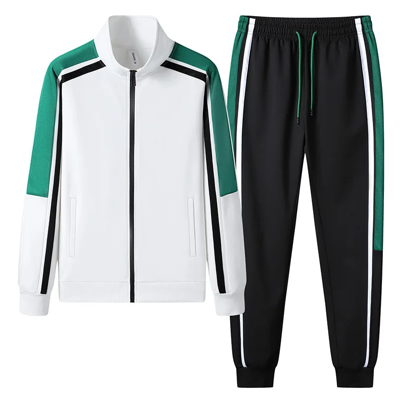 Fashion Korean Version Men's Patchwork Zippered Sportswear+Pants Set 2023New Spring Autumn Leisure Jogging Fitness Two-Piece Set