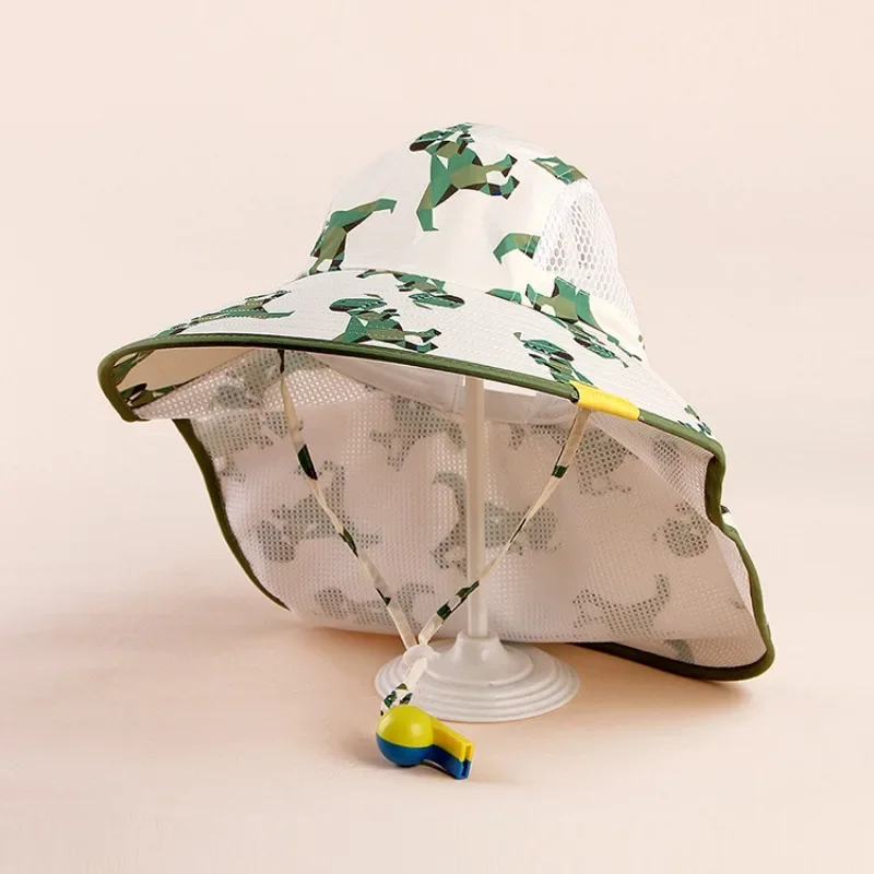 Summer Hat for Kids Bucket Hat Sun Protection Breathable Beach Hats for Boys Girls with Whistle Neck Protection Sun Cap