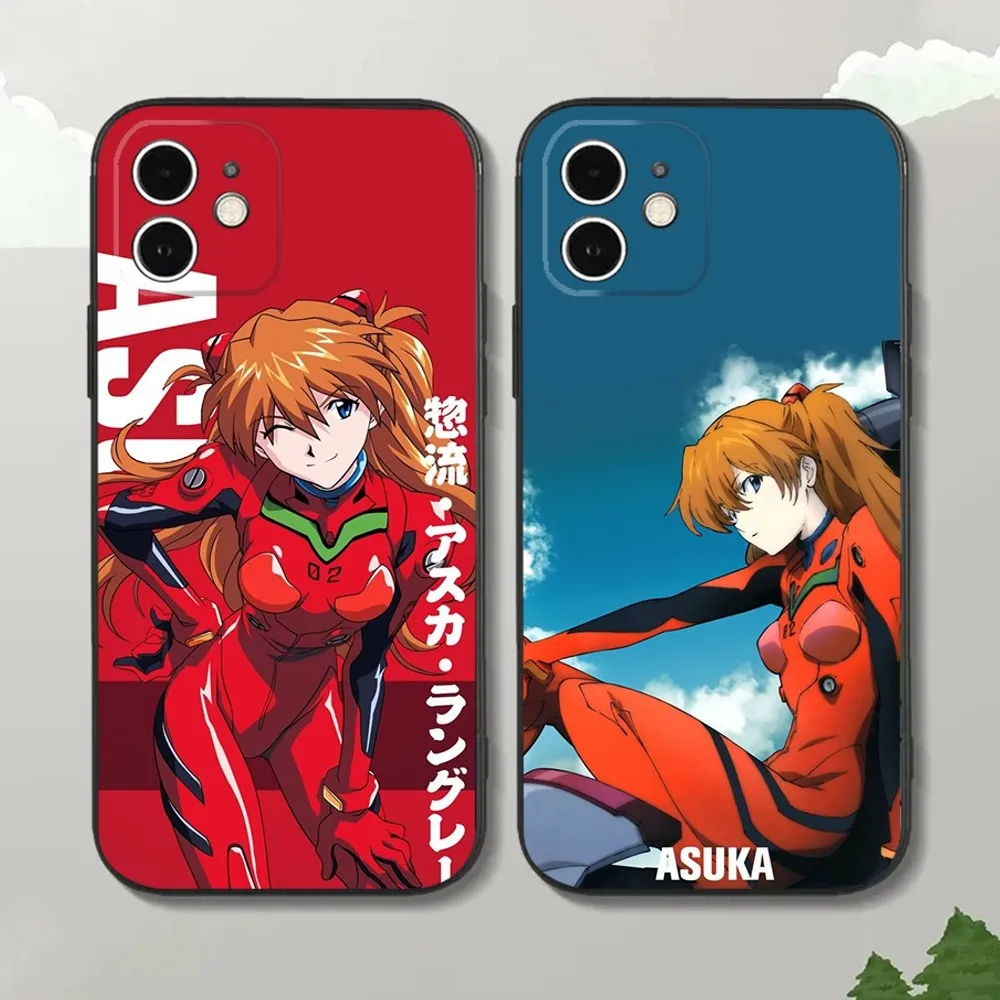 Anime A-Asuka Langley Soryu Phone Case For iPhone16,15,14,13,12 Mini 11 Pro XR,X,XS,MAX 7,8 Plus Silicone Cover Soft Black